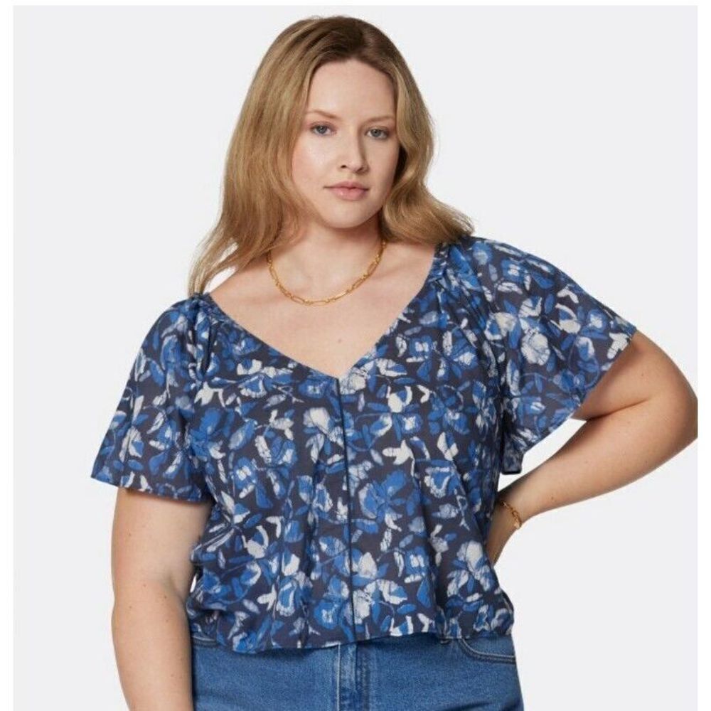 Joie Katya Flutter Short Sleeve Blouse - Navy -‎ 2X - NWT